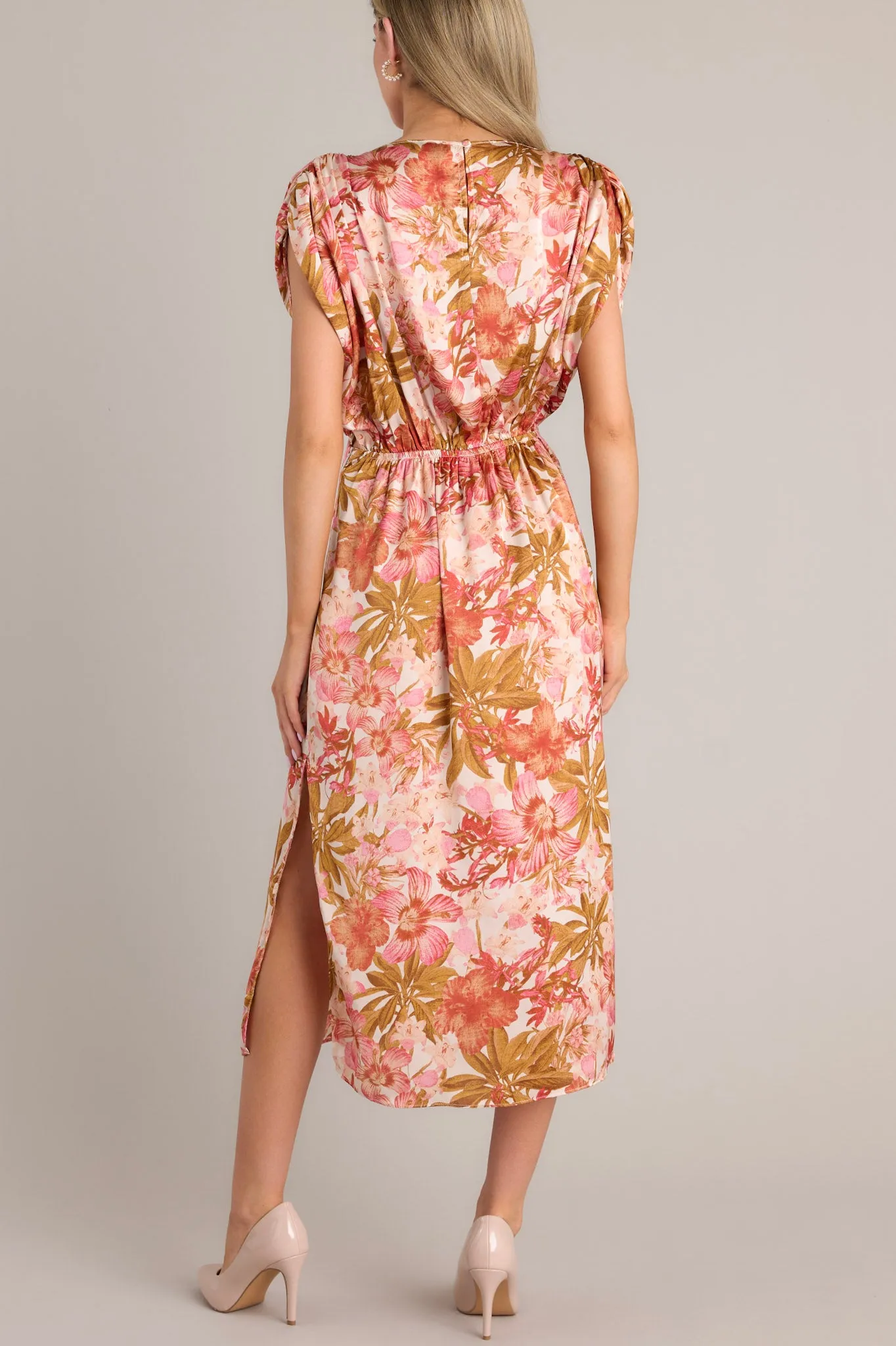 Garden Romance Rose Pink Floral Midi Dress
