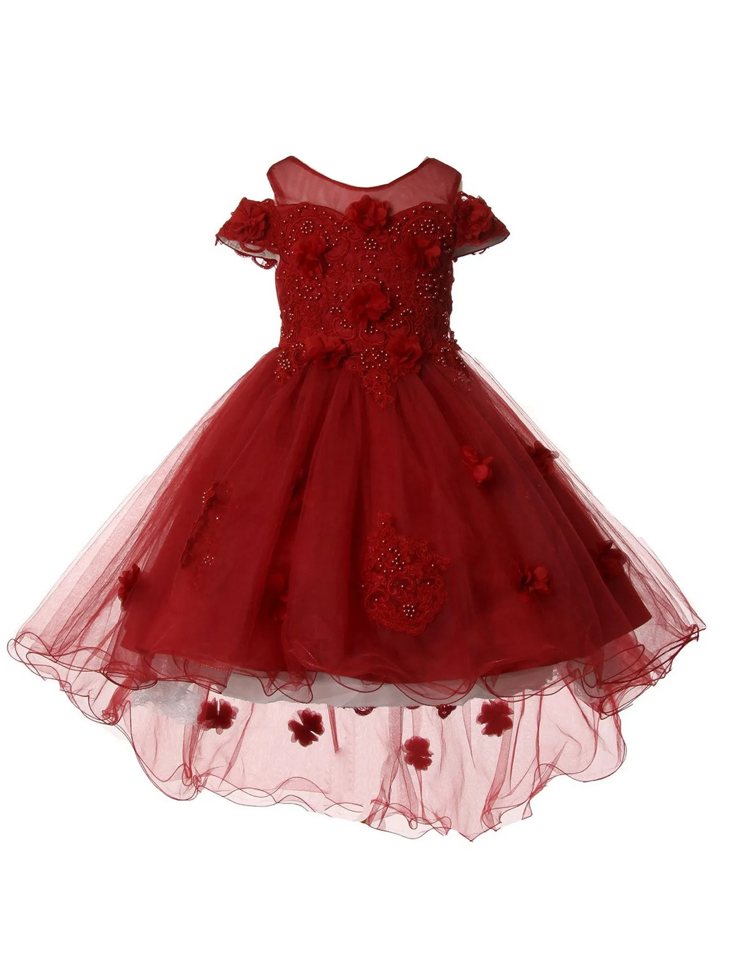 Girls Multi Color Lala & Erina Lace Applique Hi-Low Flower Girl Dress 2-12