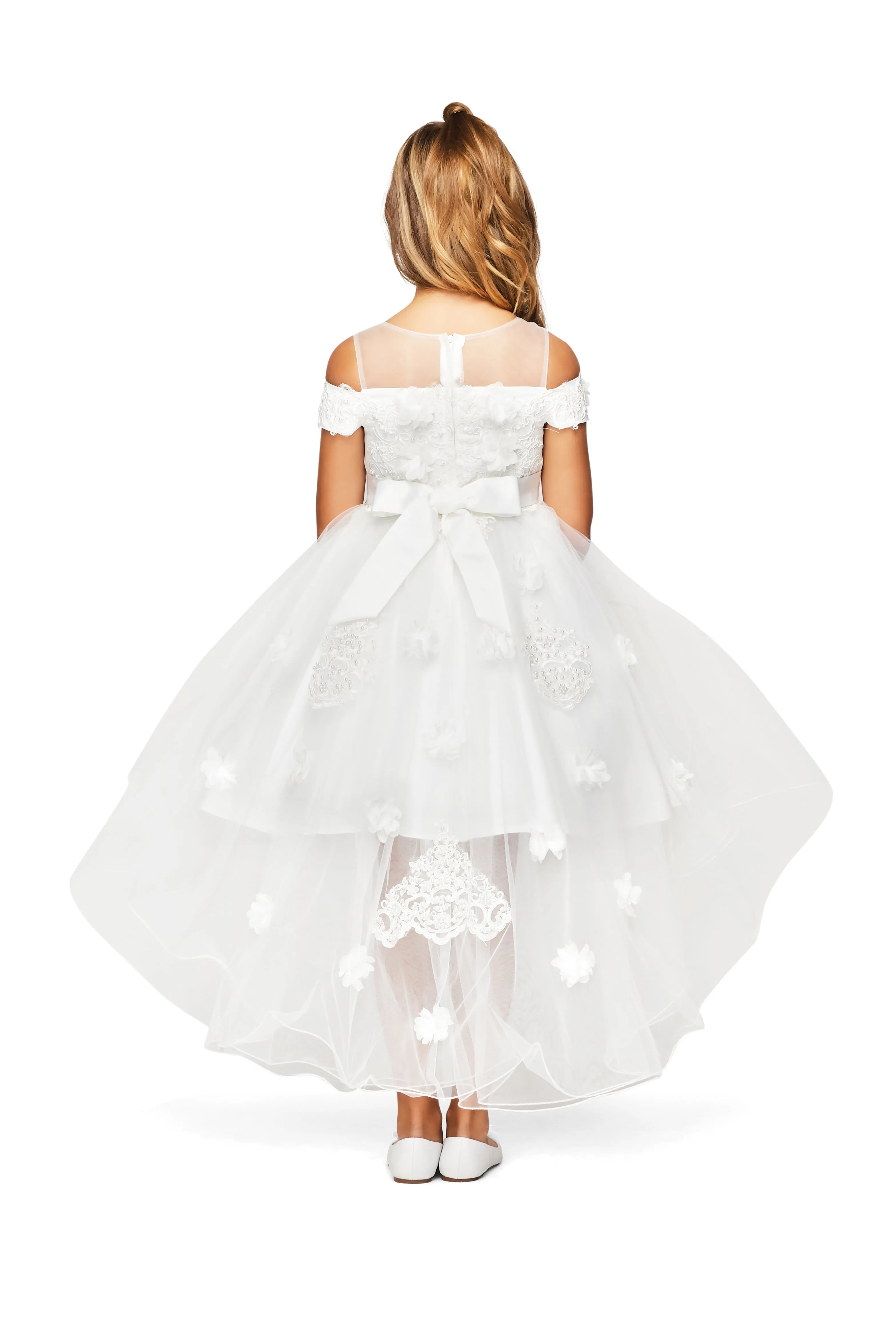 Girls Multi Color Lala & Erina Lace Applique Hi-Low Flower Girl Dress 2-12