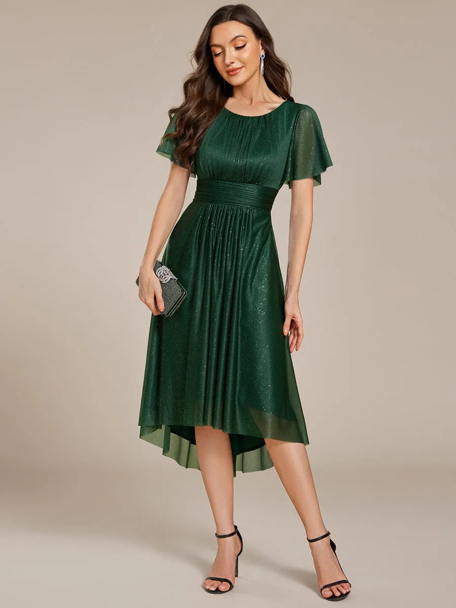 Glitter Round Neck Midi Wedding Guest Dress