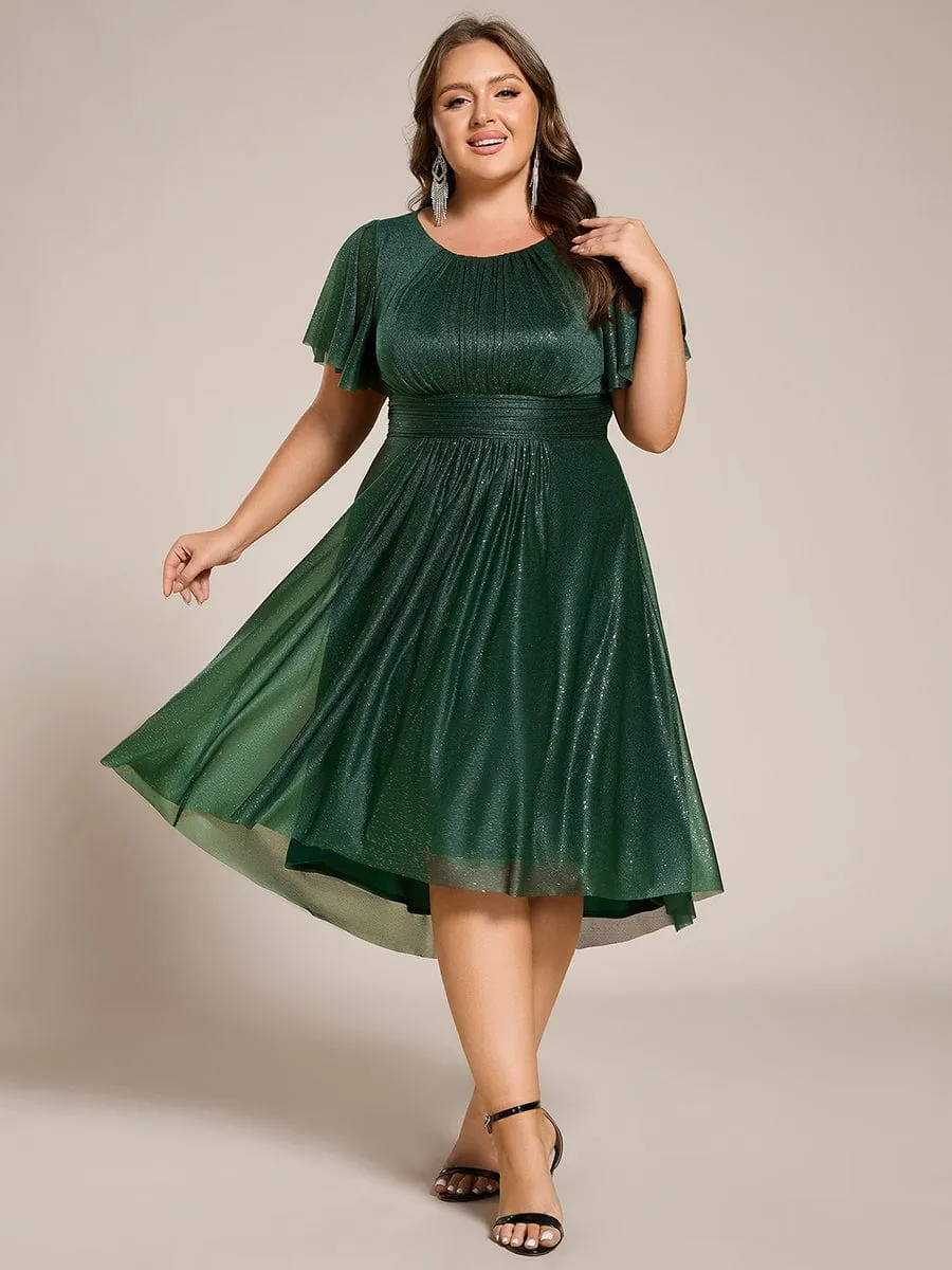 Glitter Round Neck Midi Wedding Guest Dress