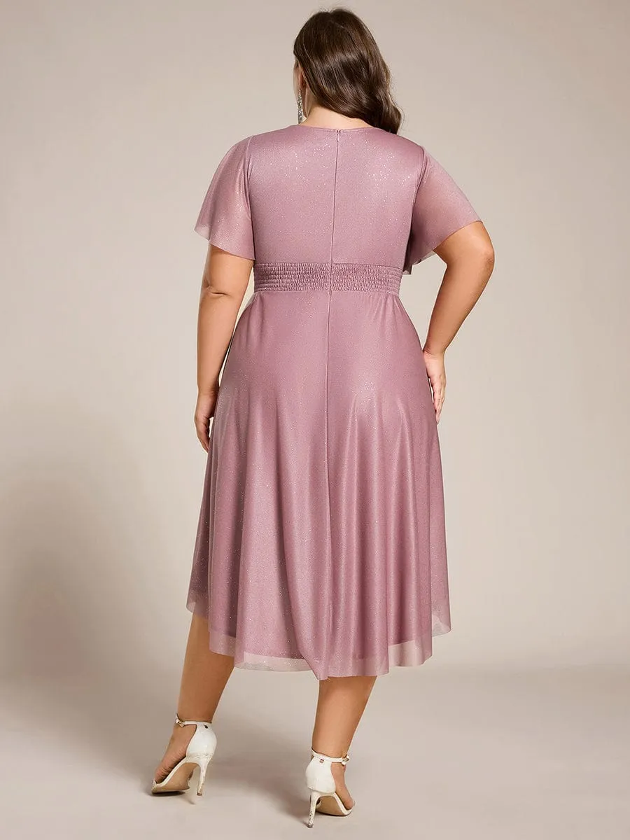 Glitter Round Neck Midi Wedding Guest Dress