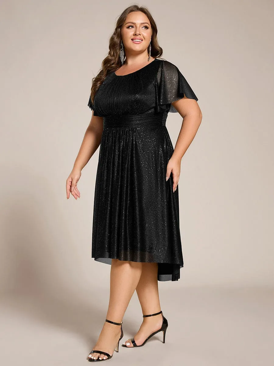 Glitter Round Neck Midi Wedding Guest Dress