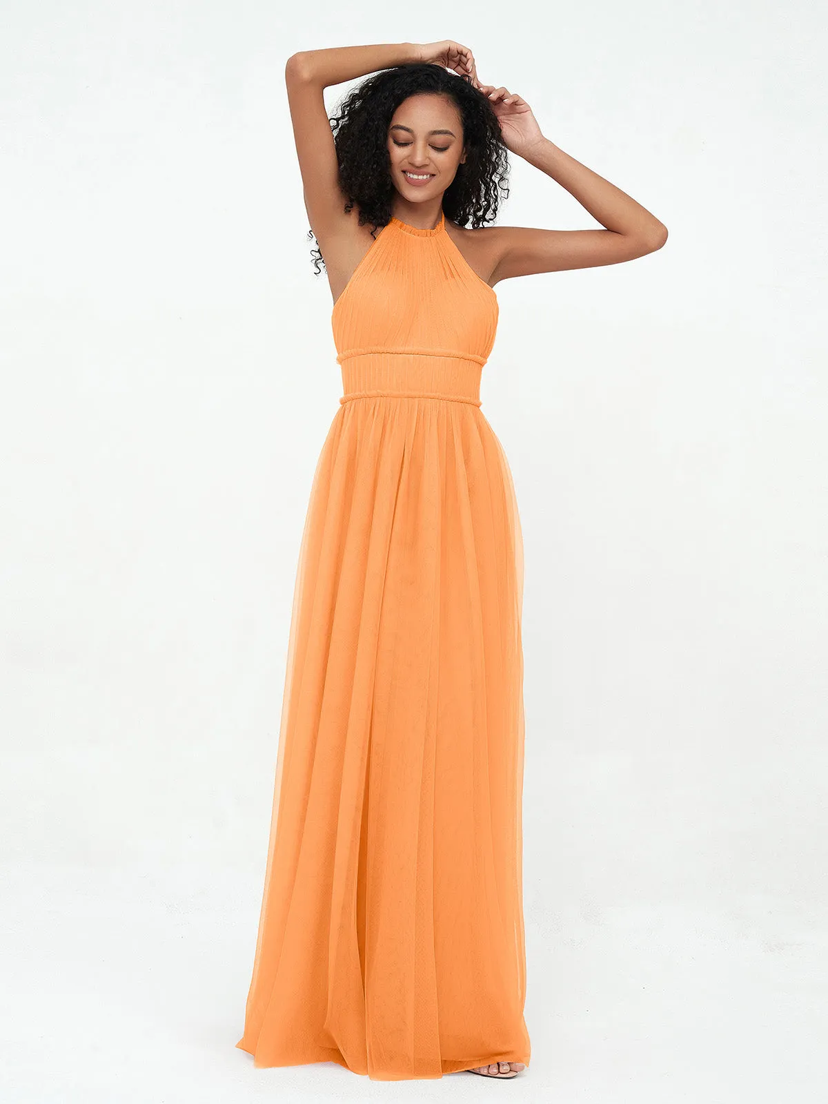 Illusion Halter Tulle Maxi Boho Dresses-Orange