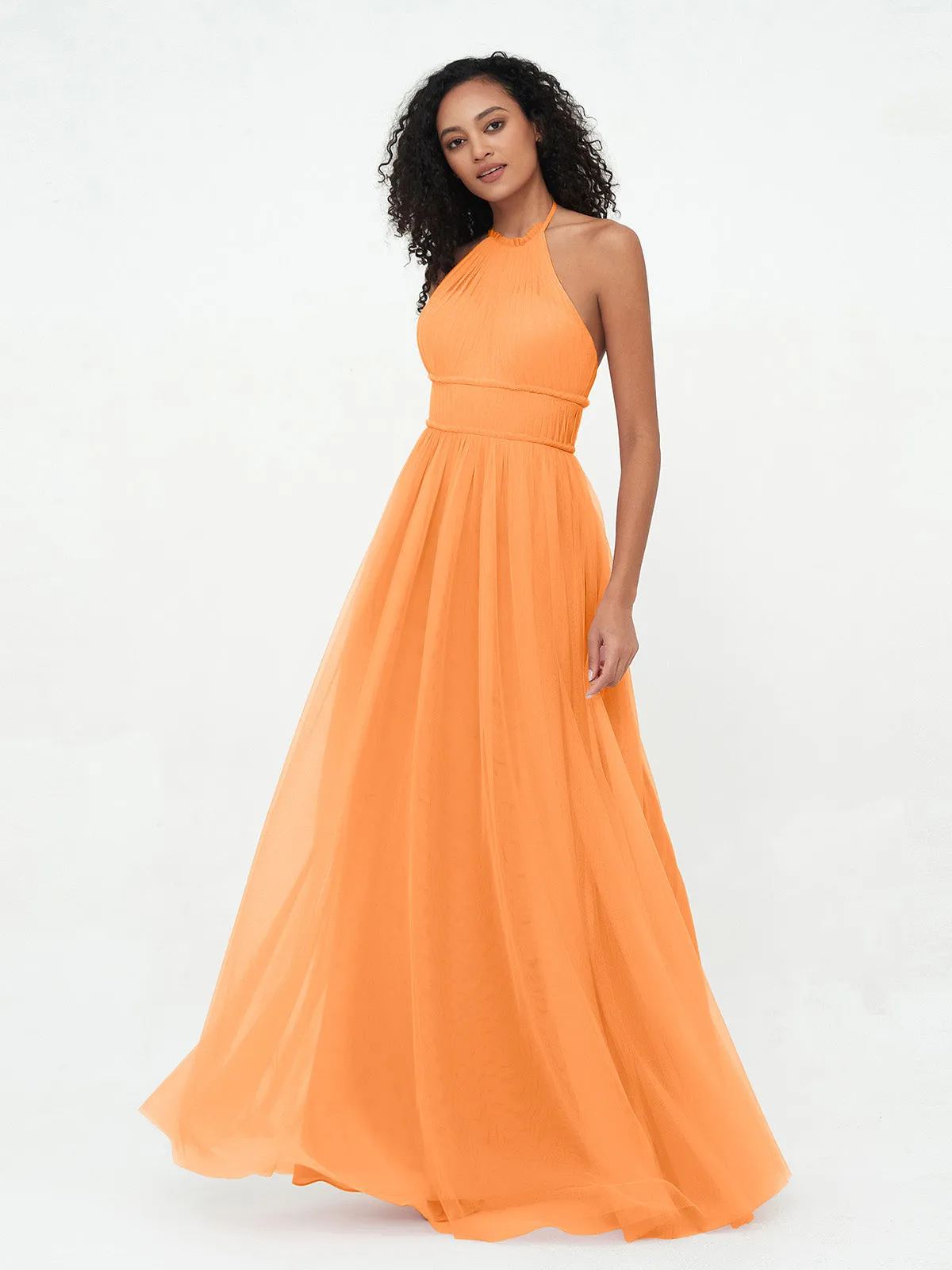 Illusion Halter Tulle Maxi Boho Dresses-Orange