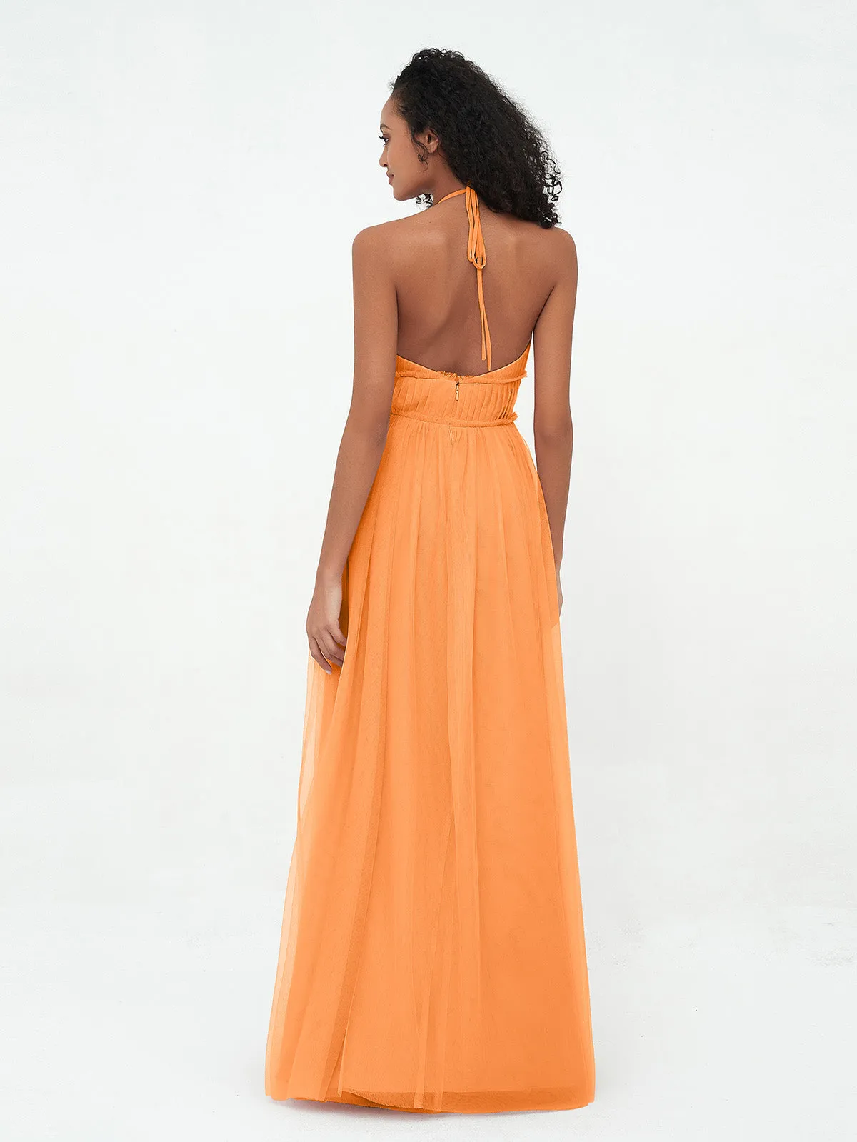 Illusion Halter Tulle Maxi Boho Dresses-Orange