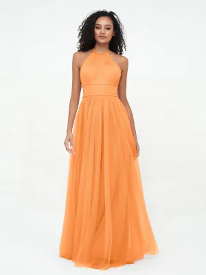 Illusion Halter Tulle Maxi Boho Dresses-Orange