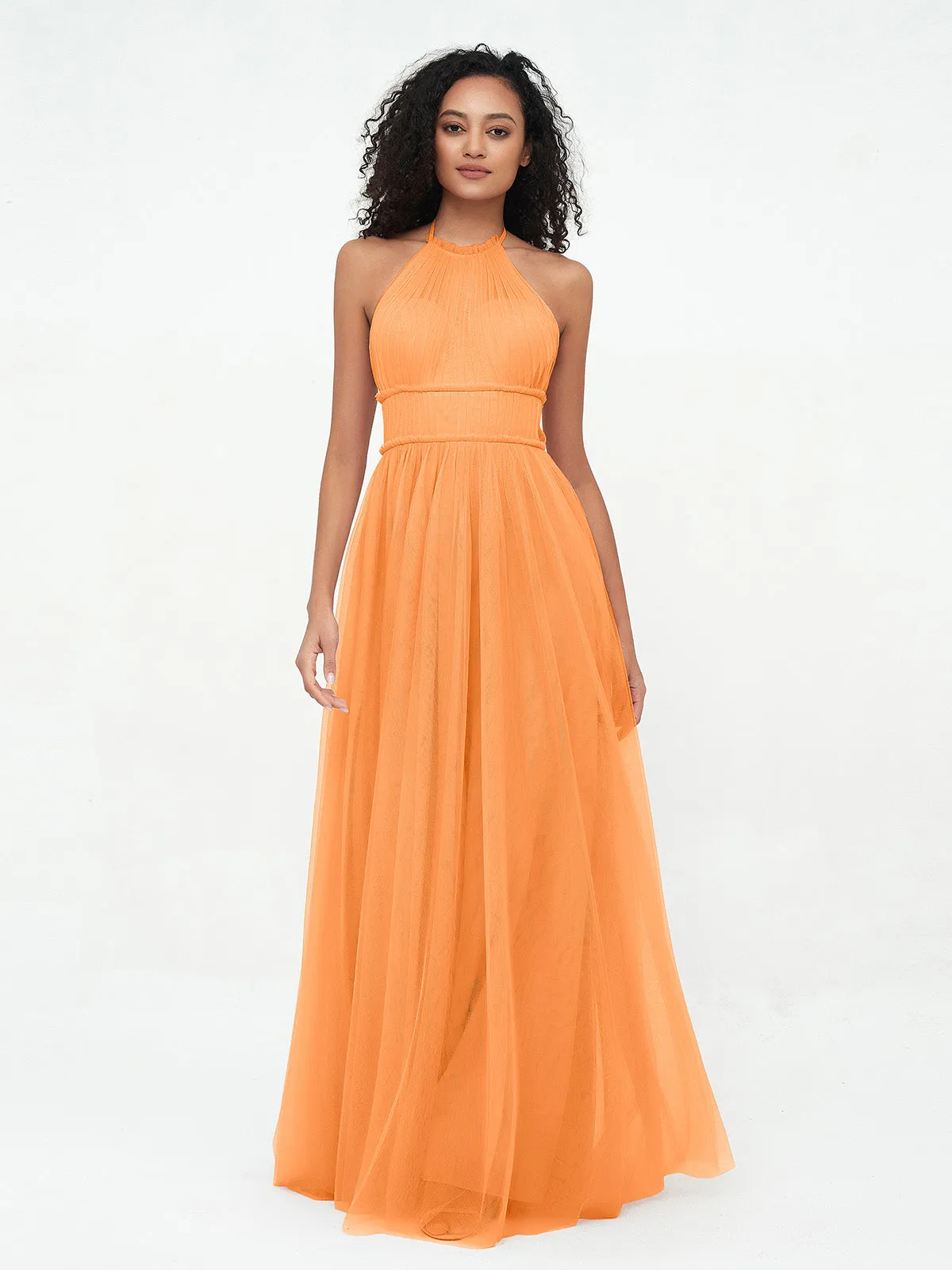 Illusion Halter Tulle Maxi Boho Dresses-Orange