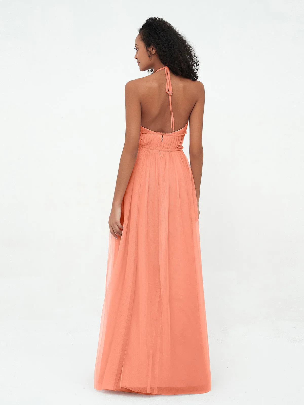 Illusion Halter Tulle Maxi Boho Dresses-Sunset