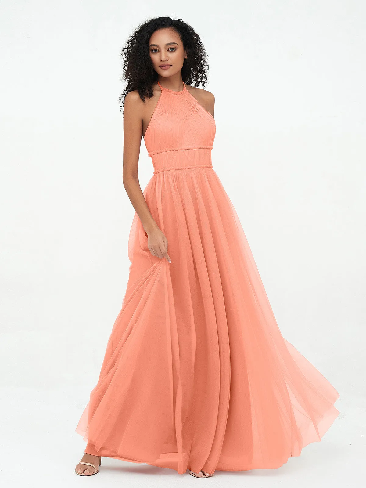 Illusion Halter Tulle Maxi Boho Dresses-Sunset