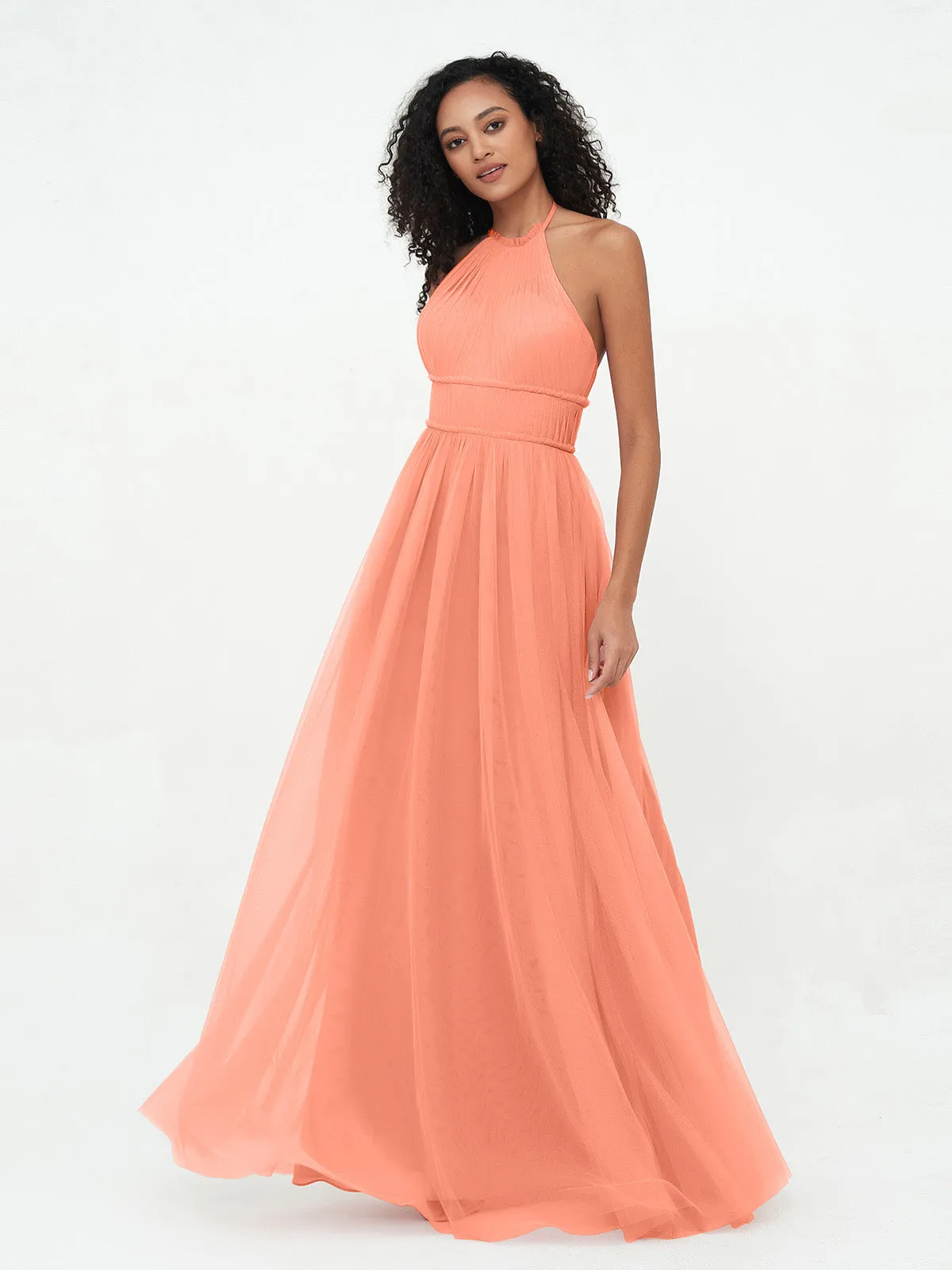 Illusion Halter Tulle Maxi Boho Dresses-Sunset