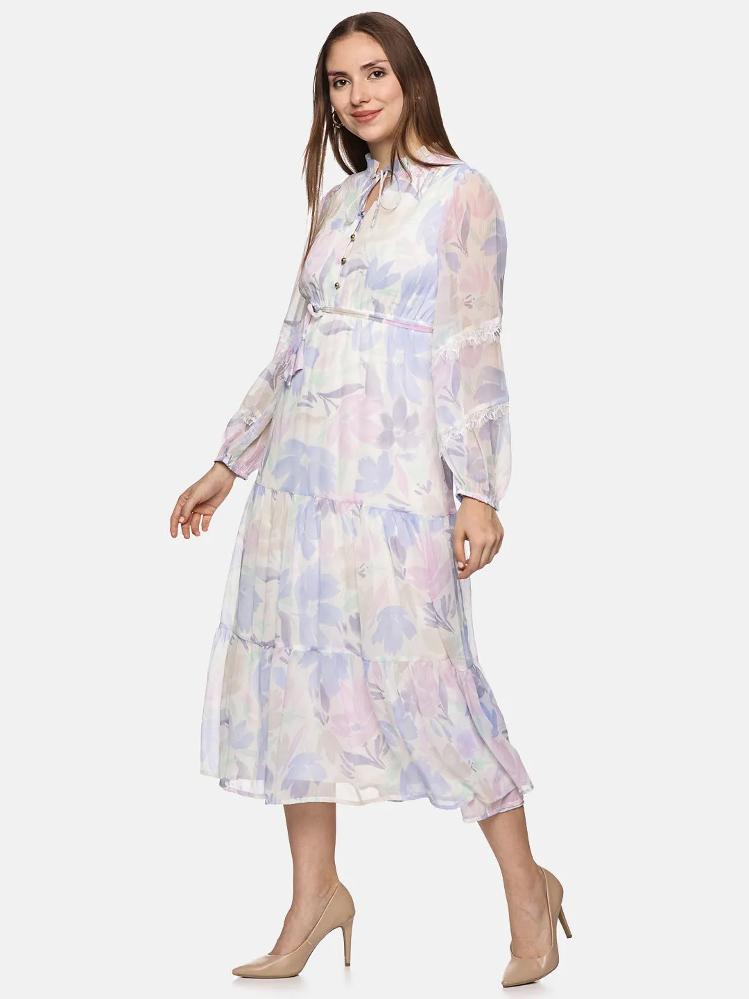 IS.U Floral White Tiered Midaxi Dress