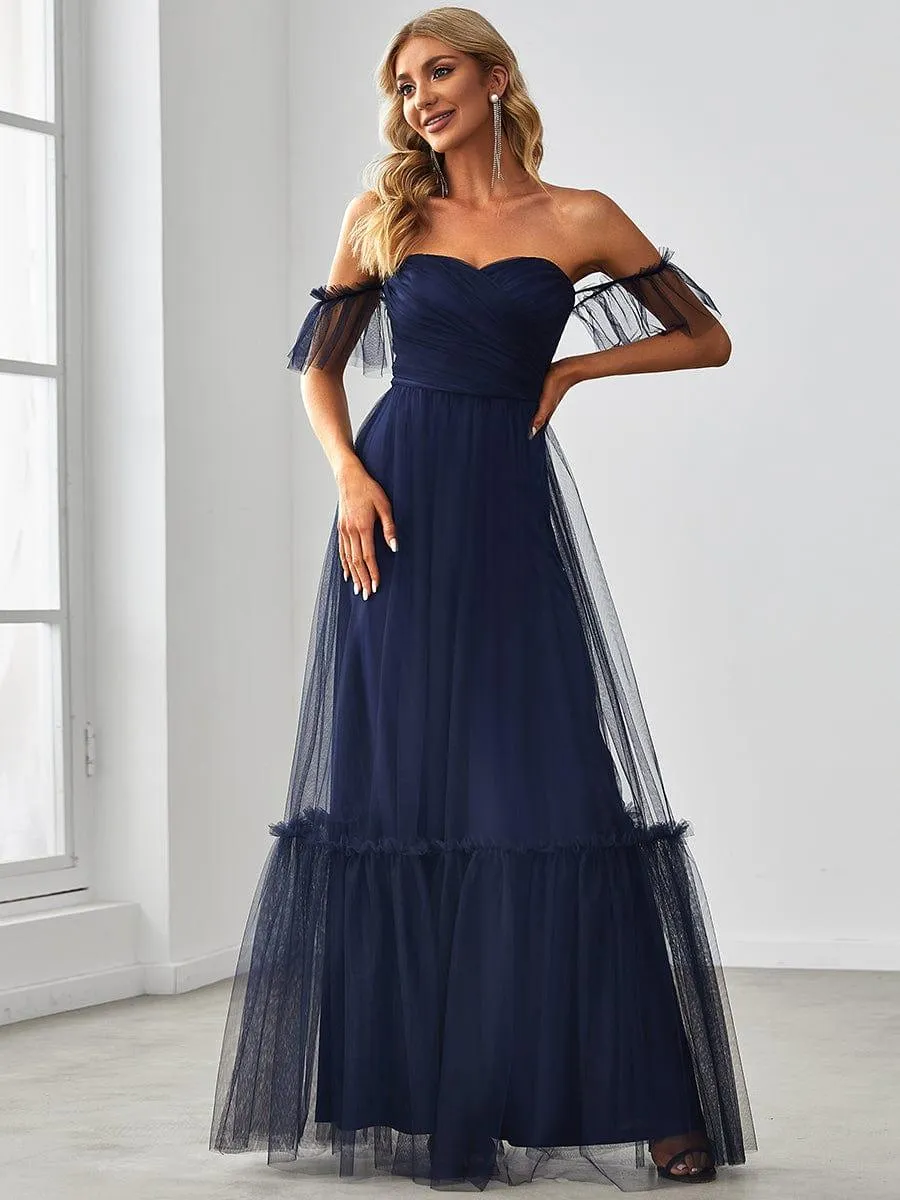 Jess | Off-Shoulder Sweetheart Double Layer Pleated Bridesmaid Dress