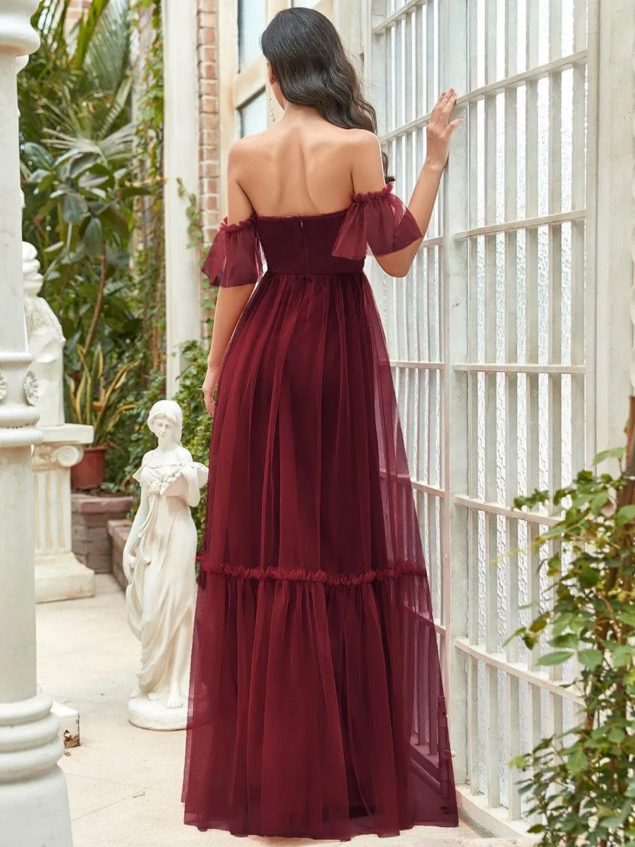 Jess | Off-Shoulder Sweetheart Double Layer Pleated Bridesmaid Dress