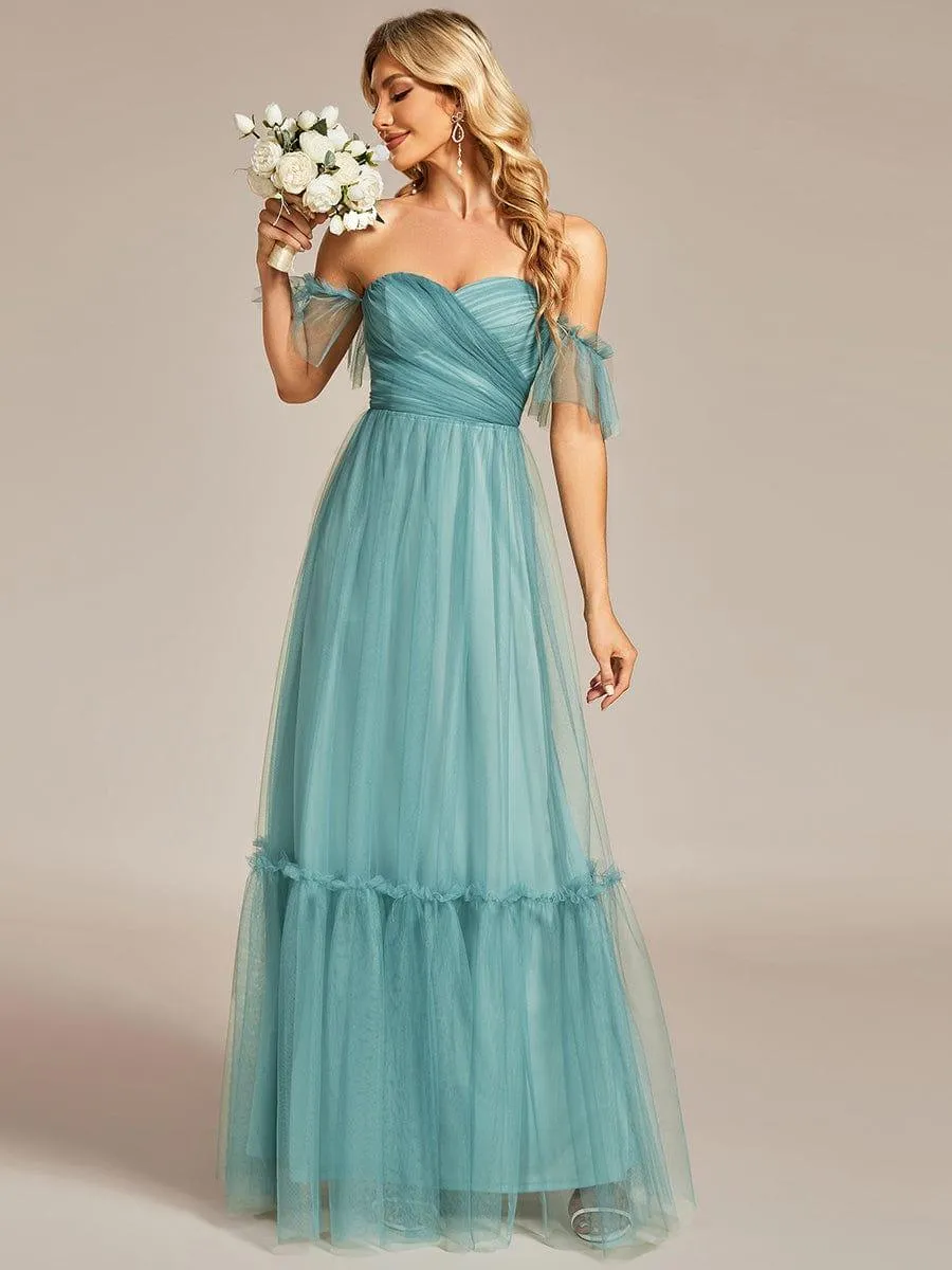 Jess | Off-Shoulder Sweetheart Double Layer Pleated Bridesmaid Dress