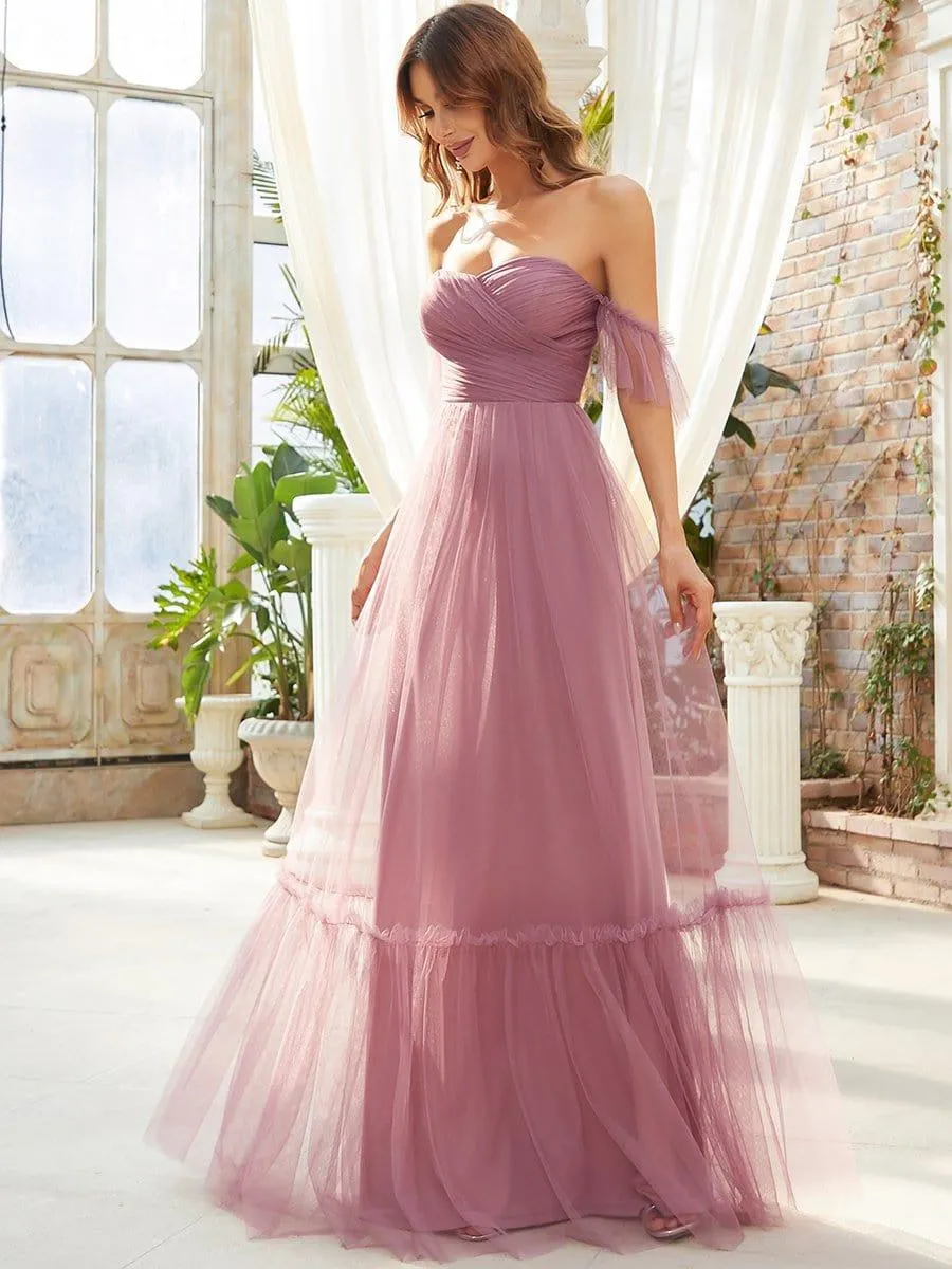 Jess | Off-Shoulder Sweetheart Double Layer Pleated Bridesmaid Dress