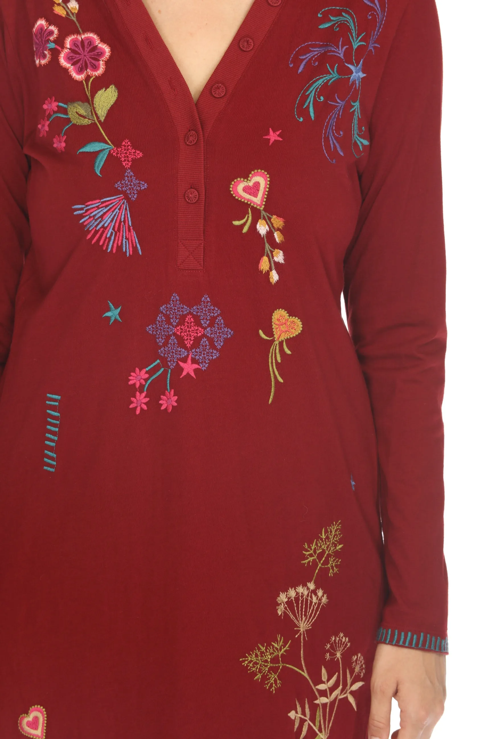 Johnny Was JWLA Embroidered V-Neck Long Sleeve Midi Dress J33624 Boho Chic *