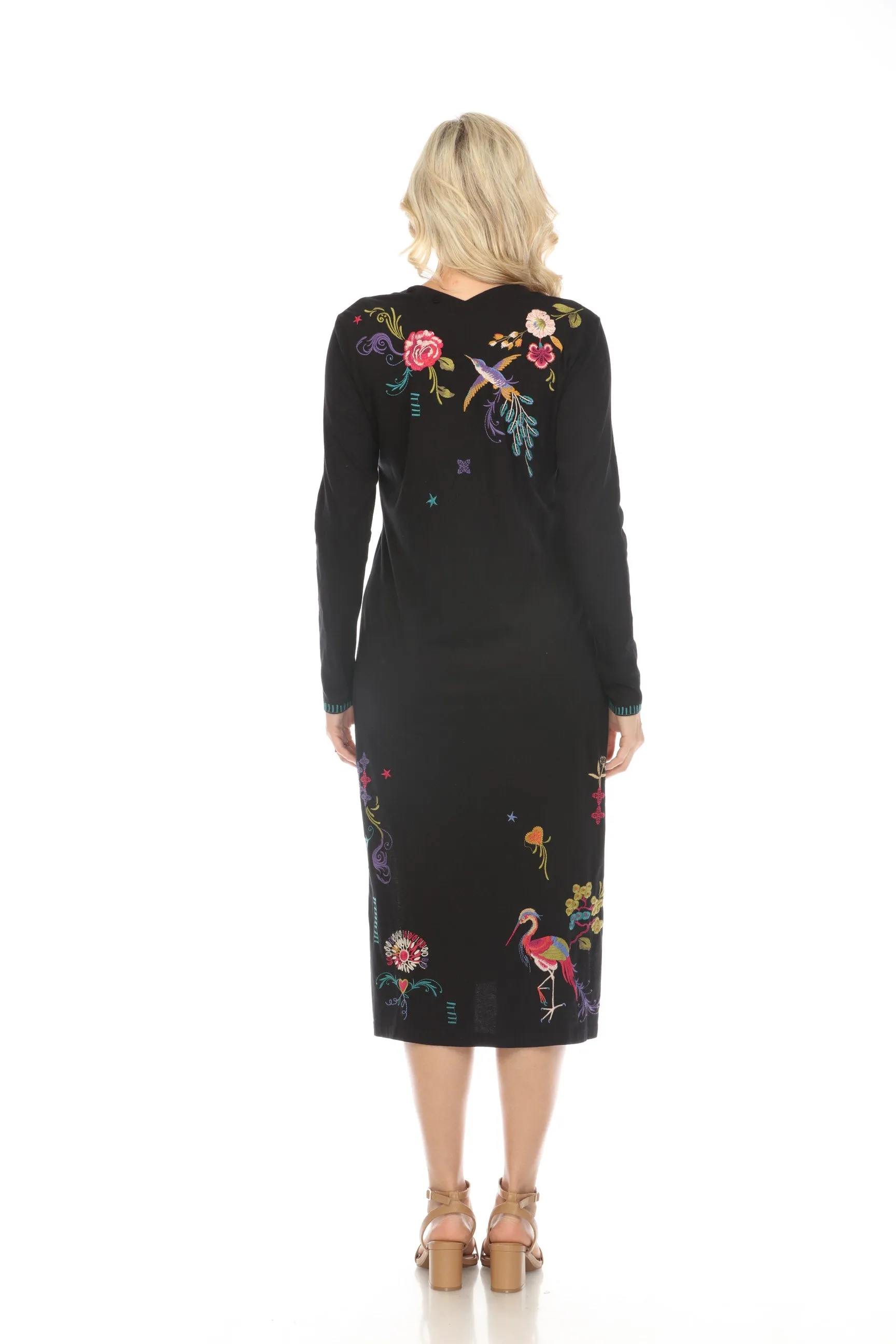 Johnny Was JWLA Embroidered V-Neck Long Sleeve Midi Dress J33624 Boho Chic *