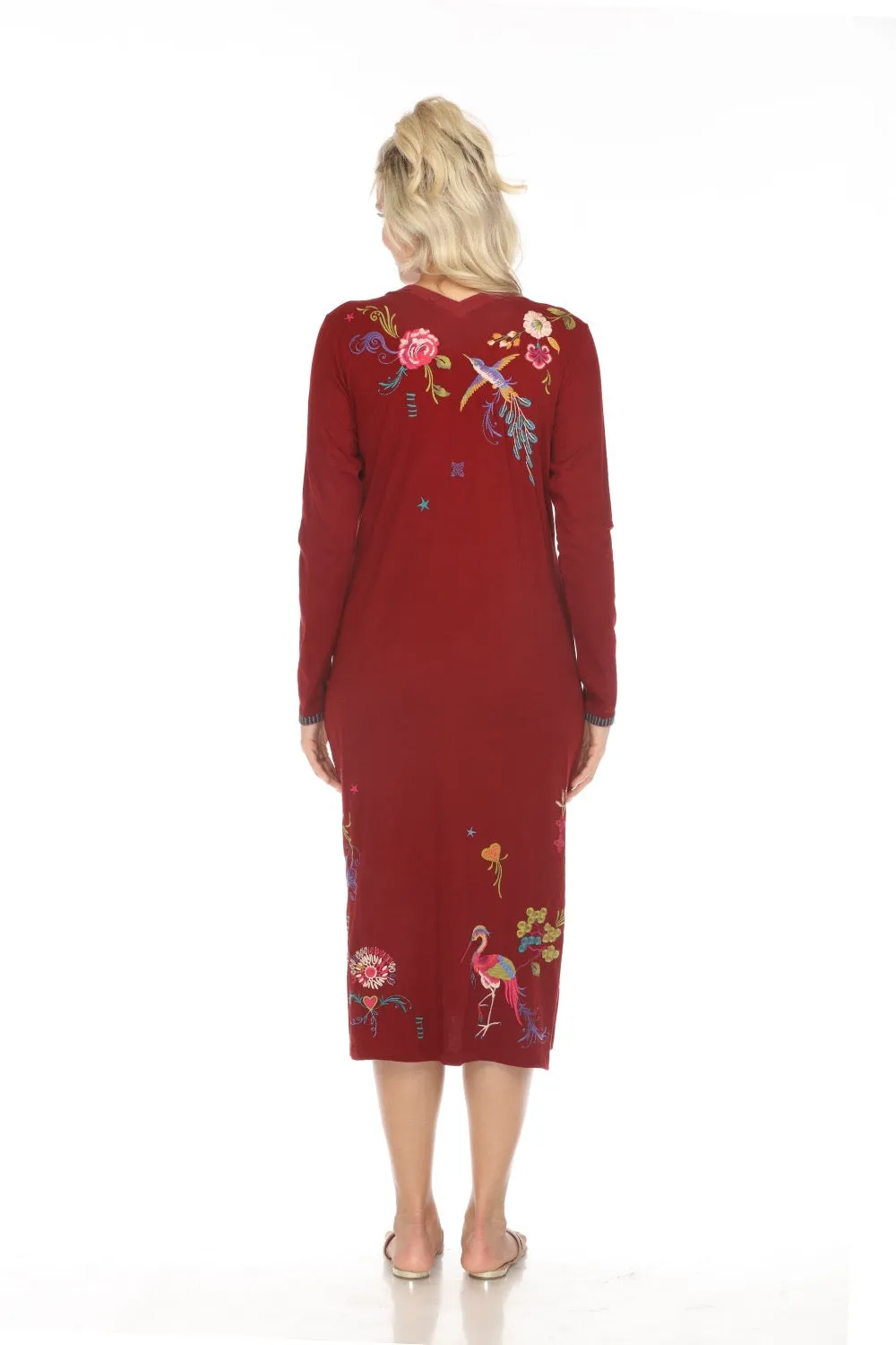 Johnny Was JWLA Embroidered V-Neck Long Sleeve Midi Dress J33624 Boho Chic *