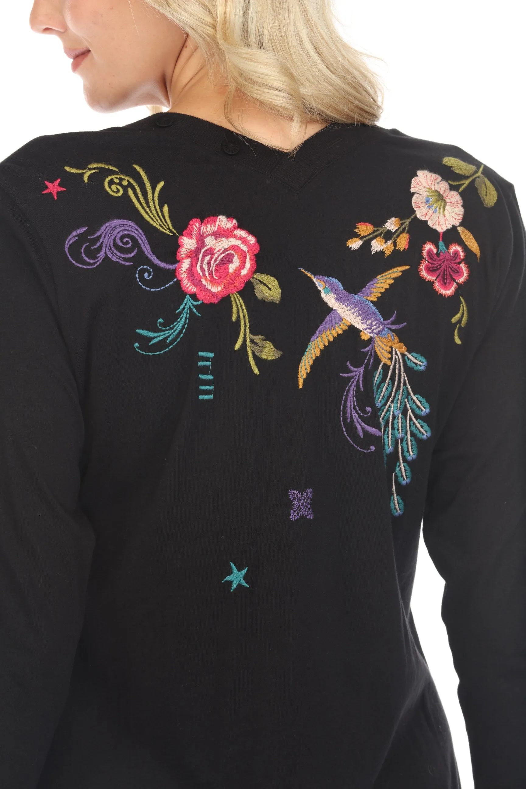 Johnny Was JWLA Embroidered V-Neck Long Sleeve Midi Dress J33624 Boho Chic *