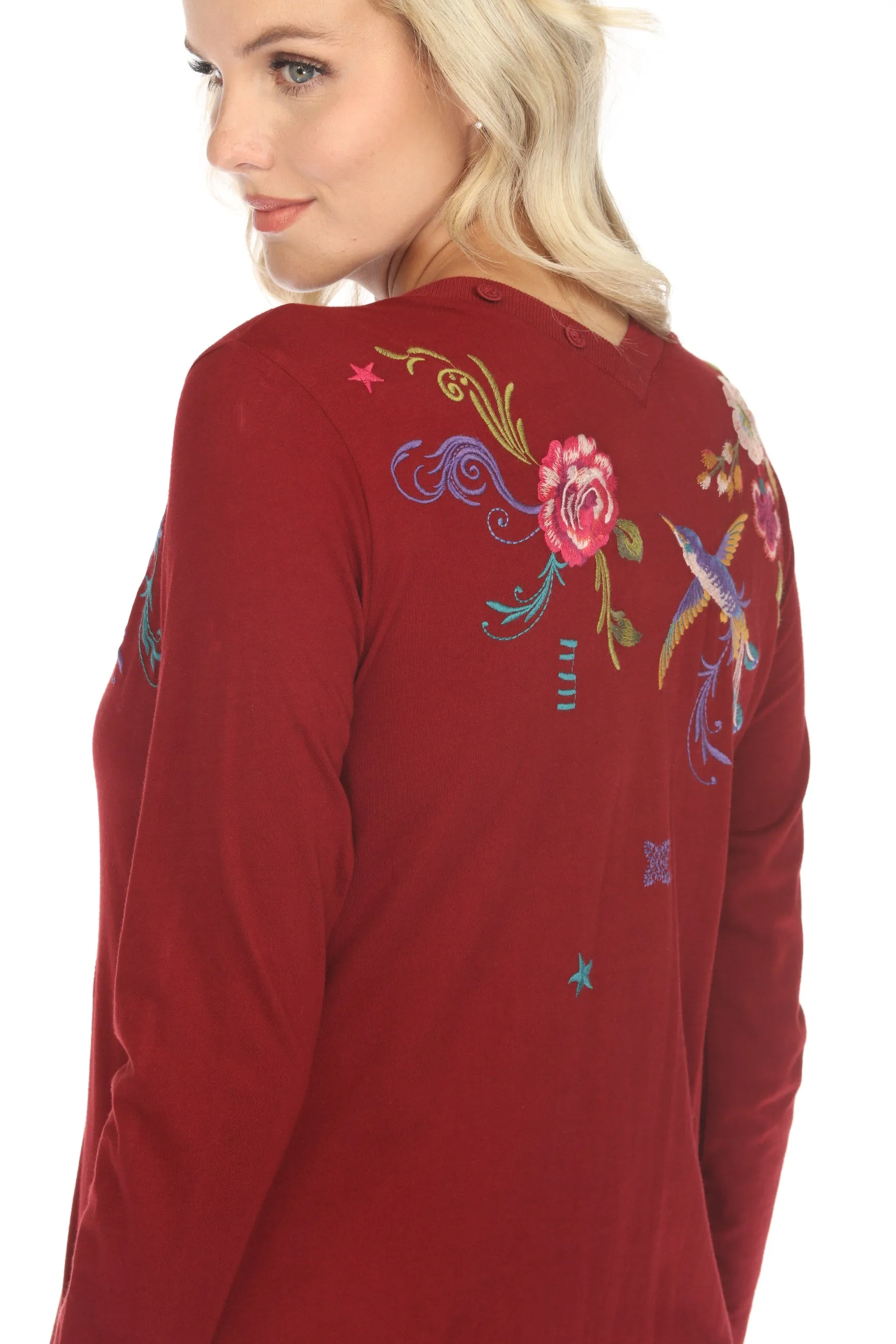 Johnny Was JWLA Embroidered V-Neck Long Sleeve Midi Dress J33624 Boho Chic *
