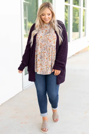 Latte Lover Cardigan, Dark Plum