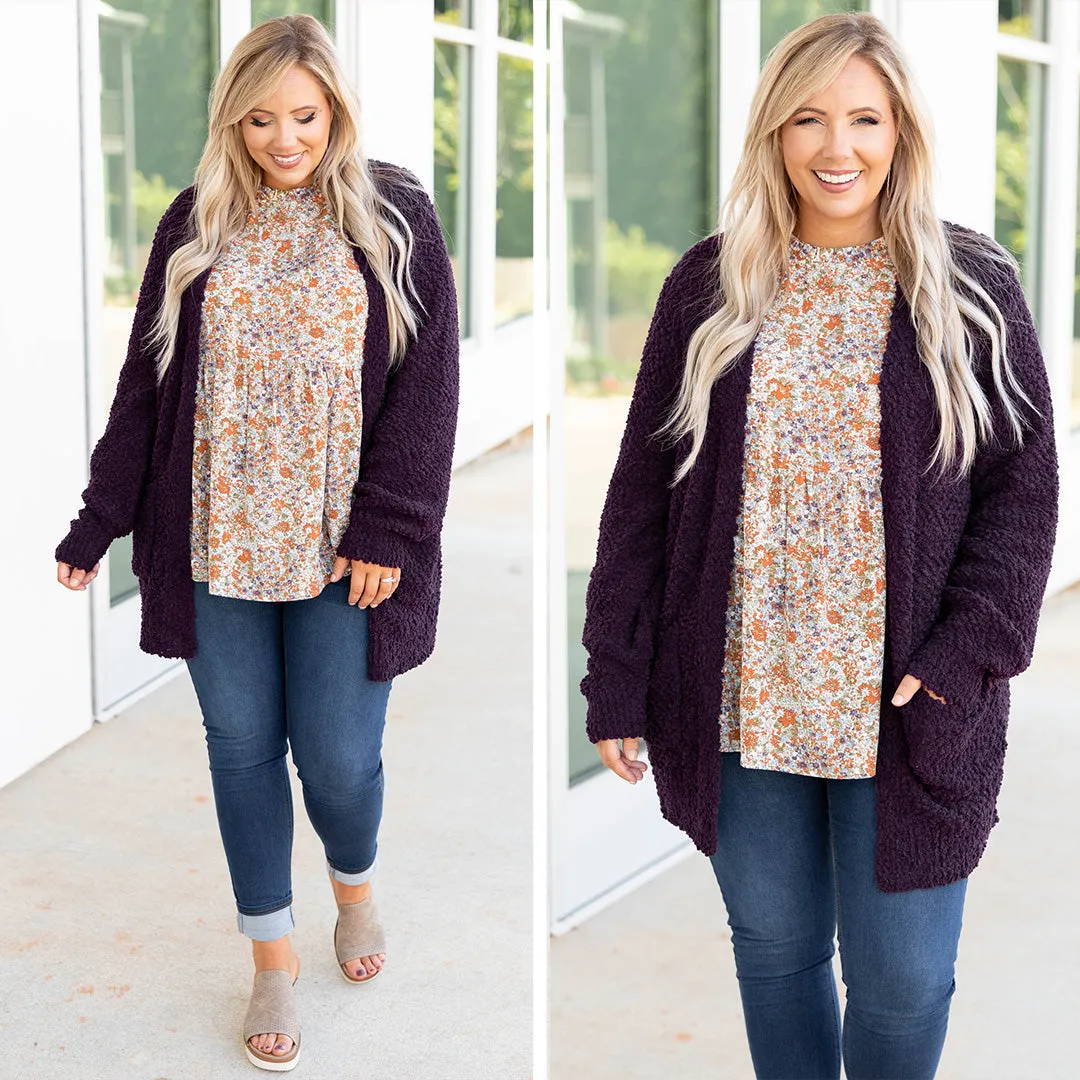 Latte Lover Cardigan, Dark Plum