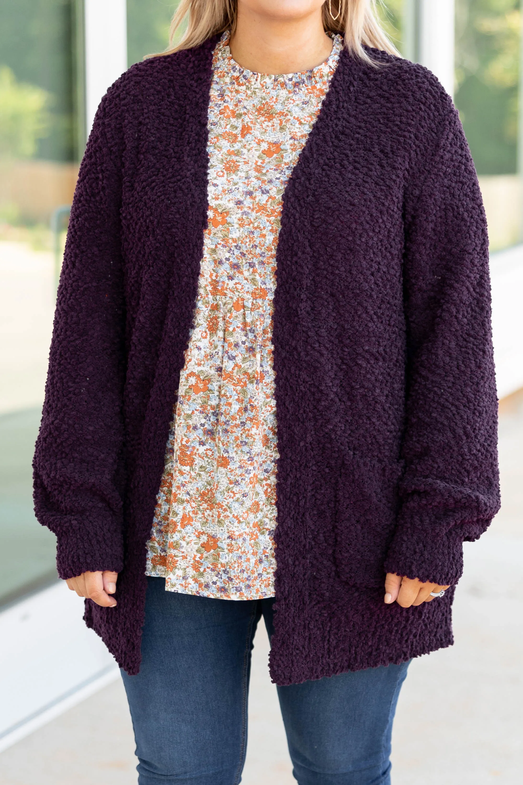 Latte Lover Cardigan, Dark Plum