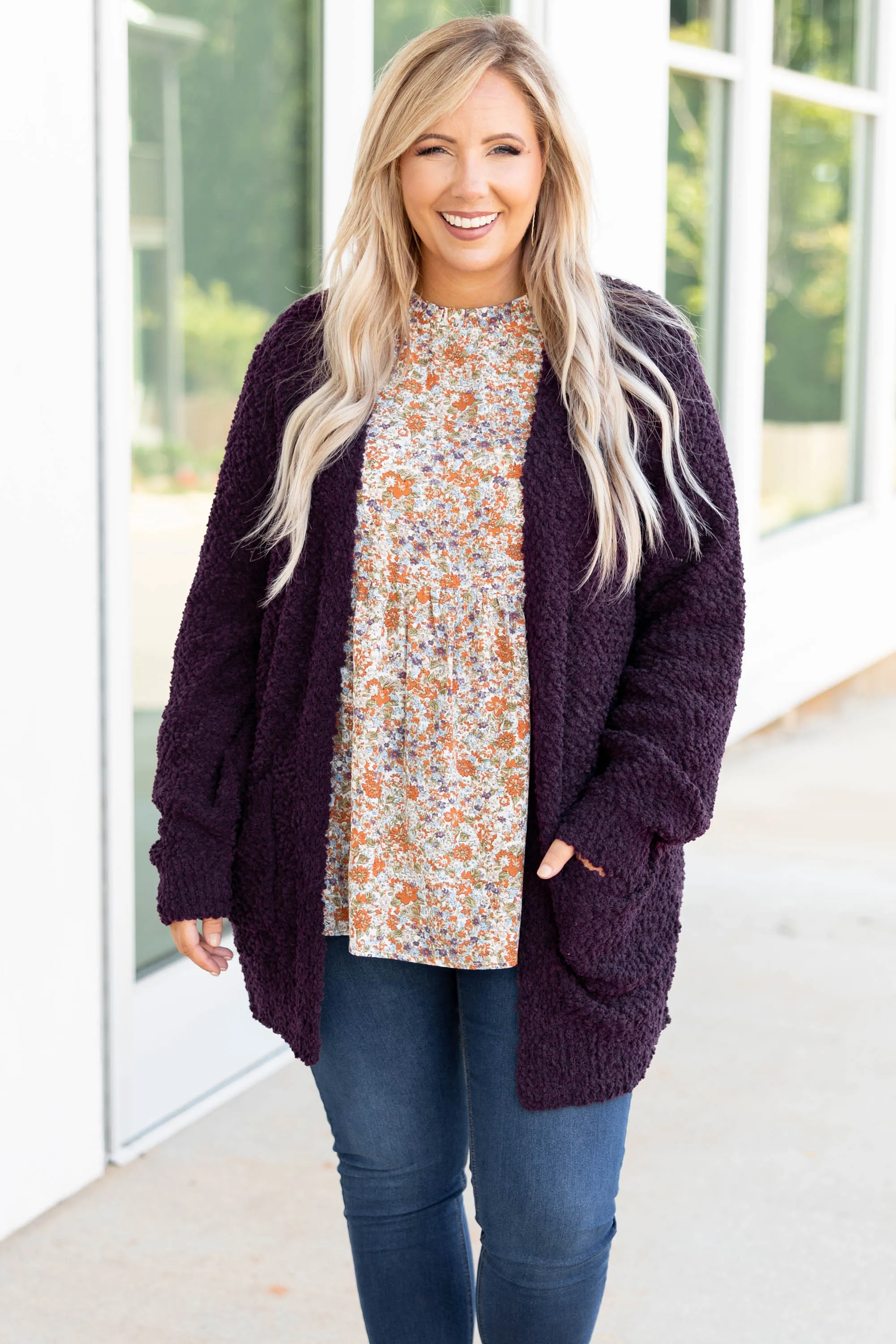 Latte Lover Cardigan, Dark Plum