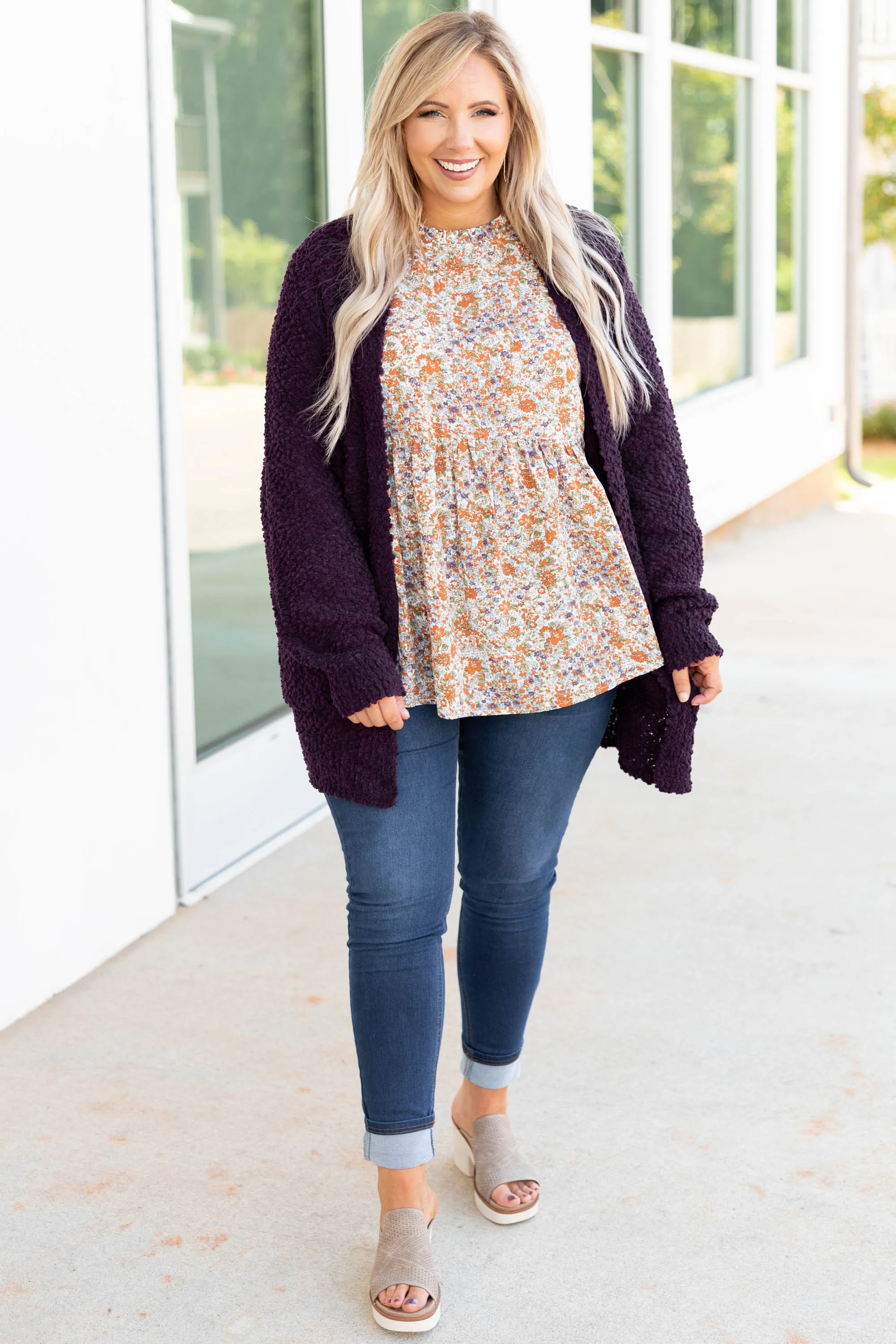 Latte Lover Cardigan, Dark Plum