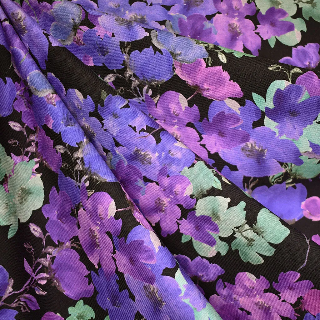 Layered Dramatic Floral Jersey Knit Black/Purple