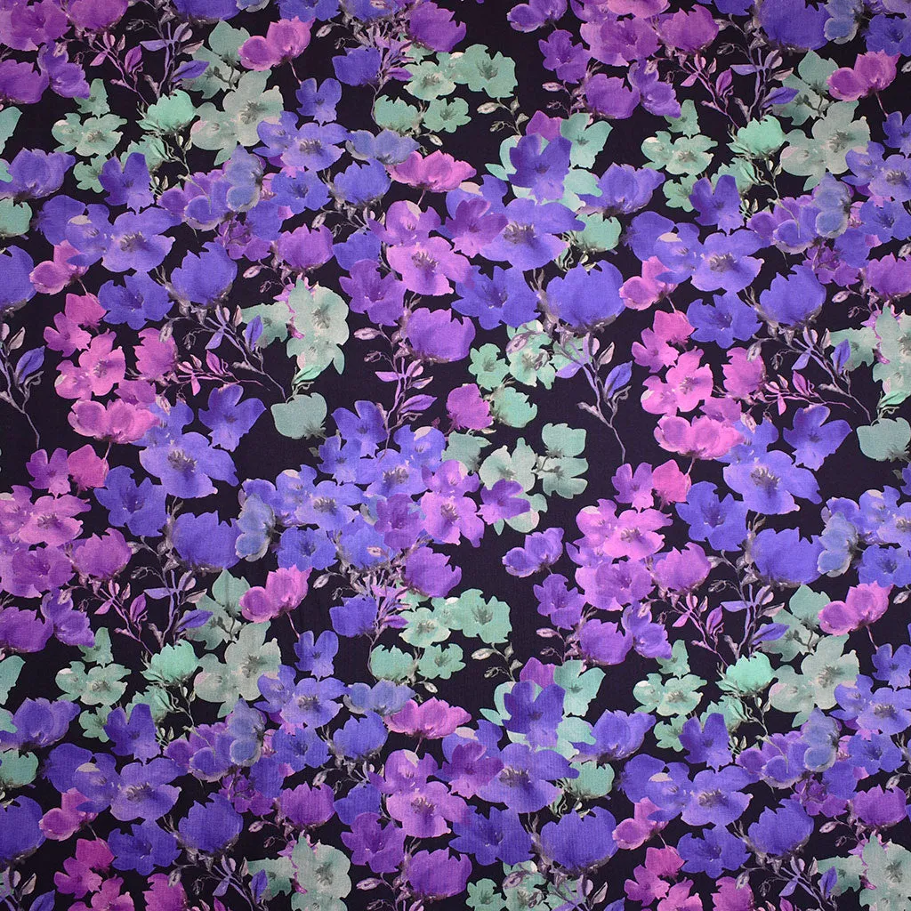 Layered Dramatic Floral Jersey Knit Black/Purple