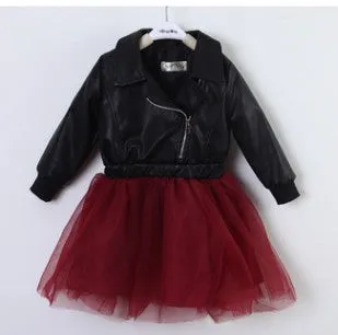 Leather Jacket With Short Sequins Princess Dress - GlamzLife