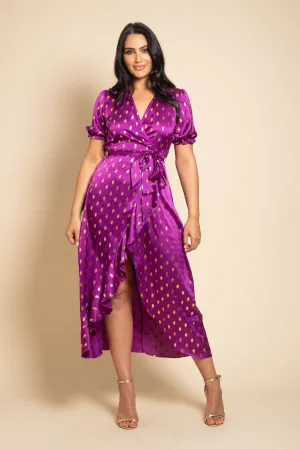 LEIA SATIN SPLIT GOLD LEAF MAXI DRESS