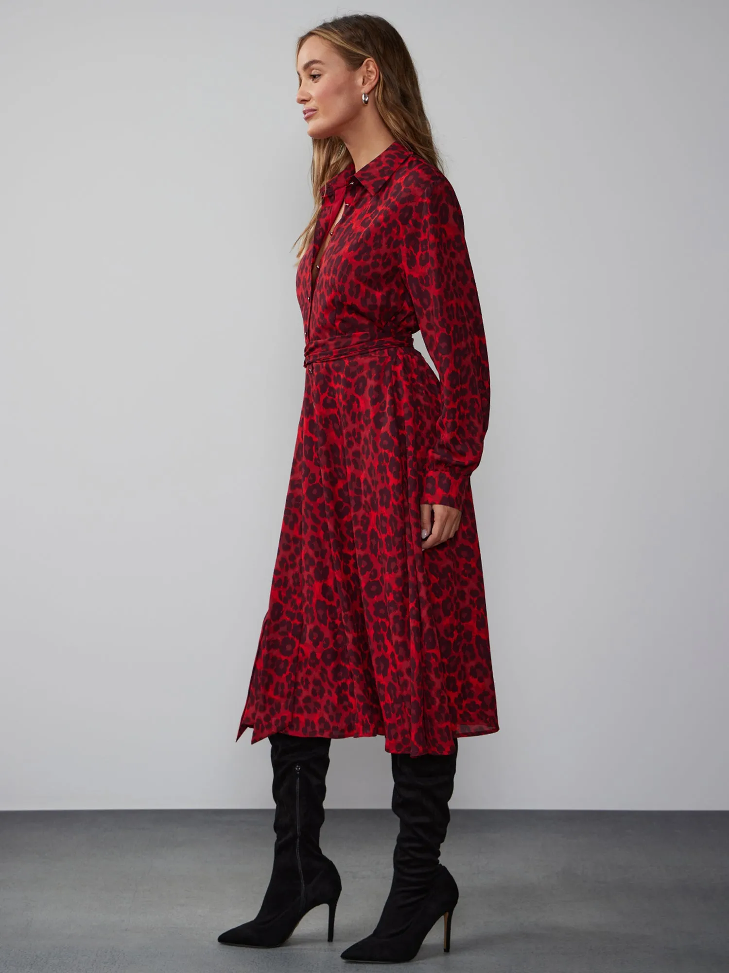 Long Sleeve Animal Print Shirt Dress