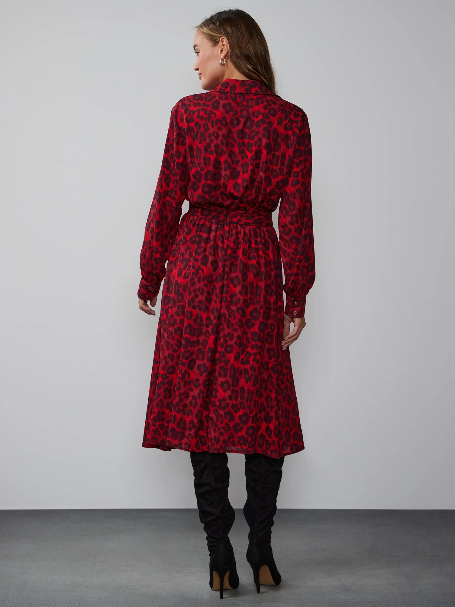 Long Sleeve Animal Print Shirt Dress