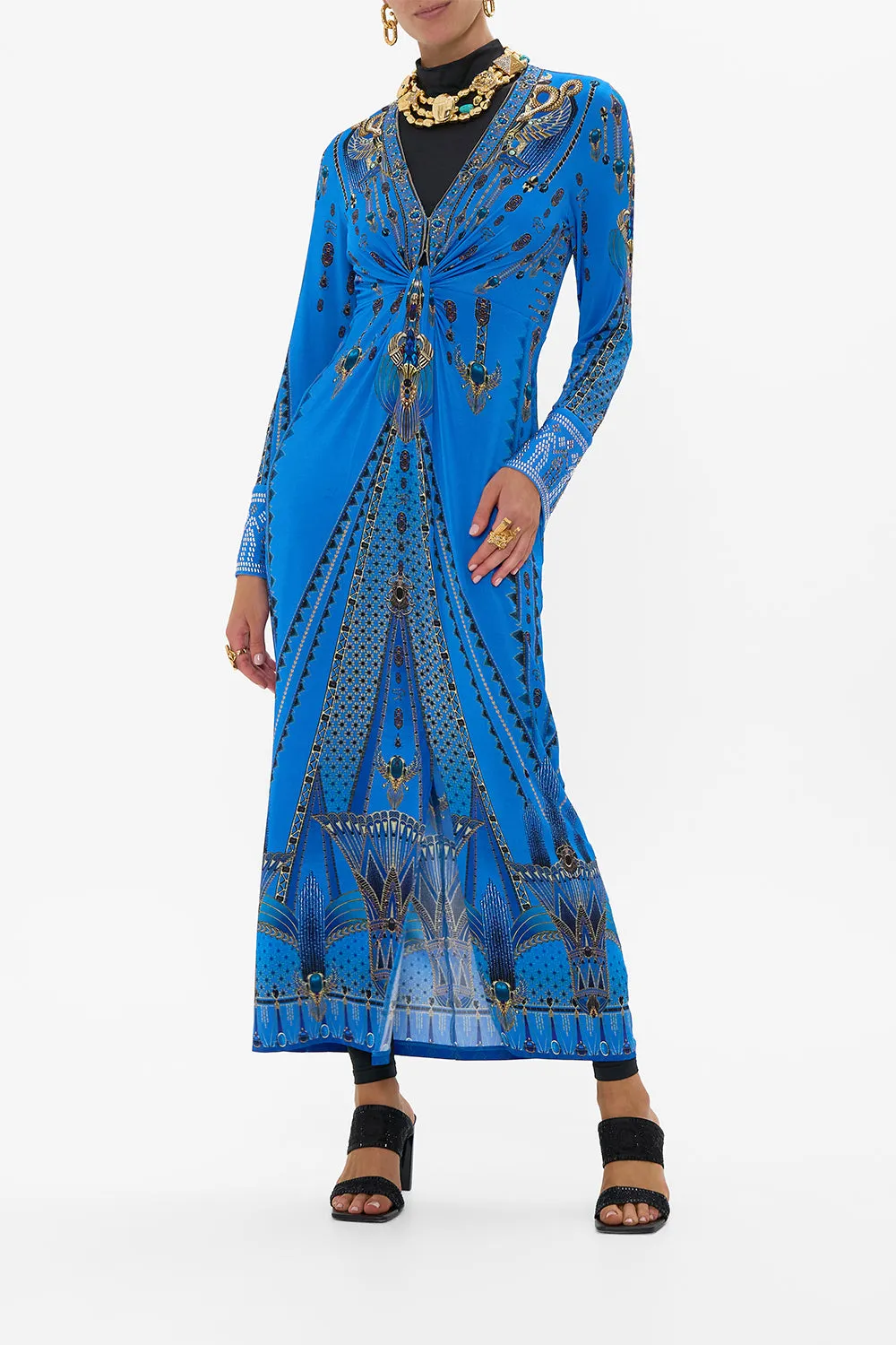 LONG V NECK TWIST FRONT JERSEY DRESS ARCHIVAL REVIVAL