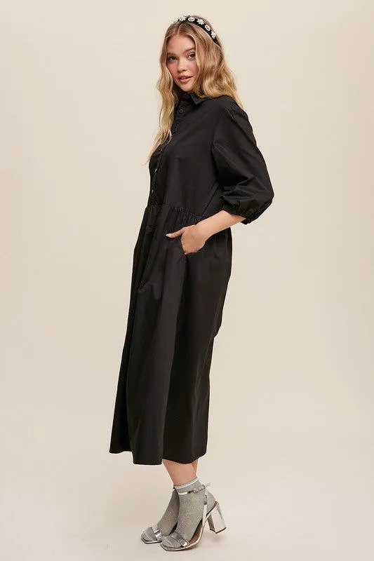 Loose Babydoll Puff Sleeve Maxi Dress