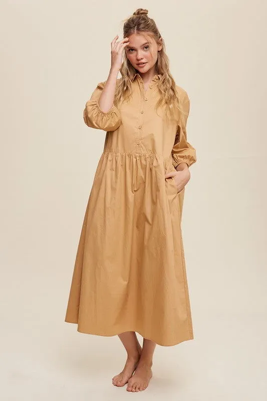 Loose Babydoll Puff Sleeve Maxi Dress