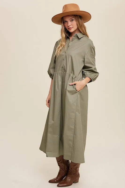 Loose Babydoll Puff Sleeve Maxi Dress