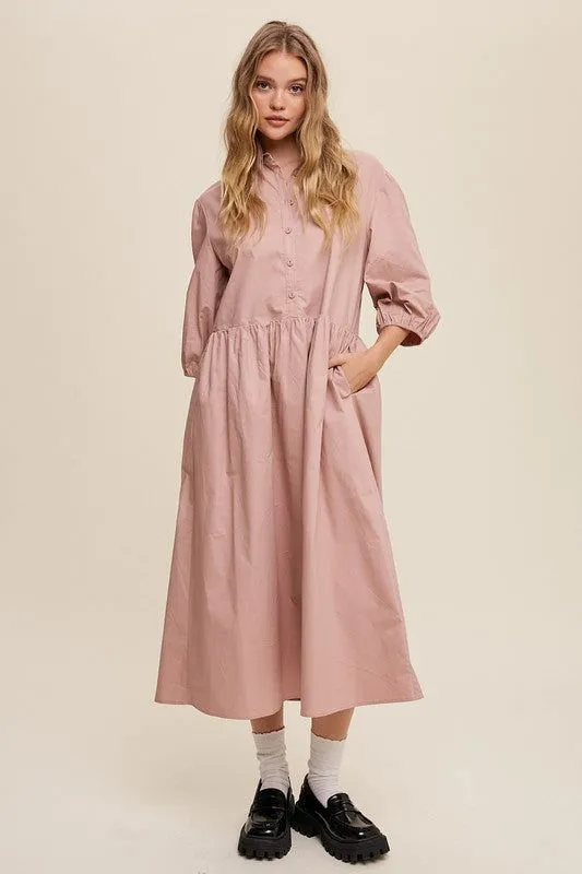 Loose Babydoll Puff Sleeve Maxi Dress