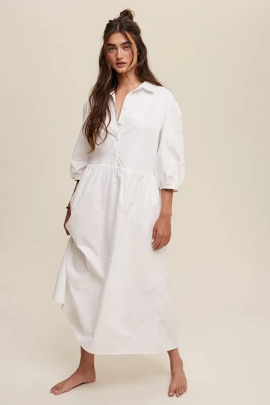 Loose Babydoll Puff Sleeve Maxi Dress