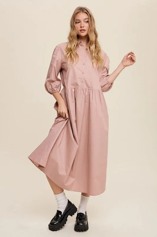 Loose Babydoll Puff Sleeve Maxi Dress
