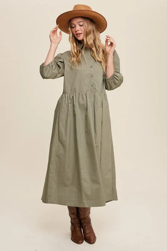 Loose Babydoll Puff Sleeve Maxi Dress
