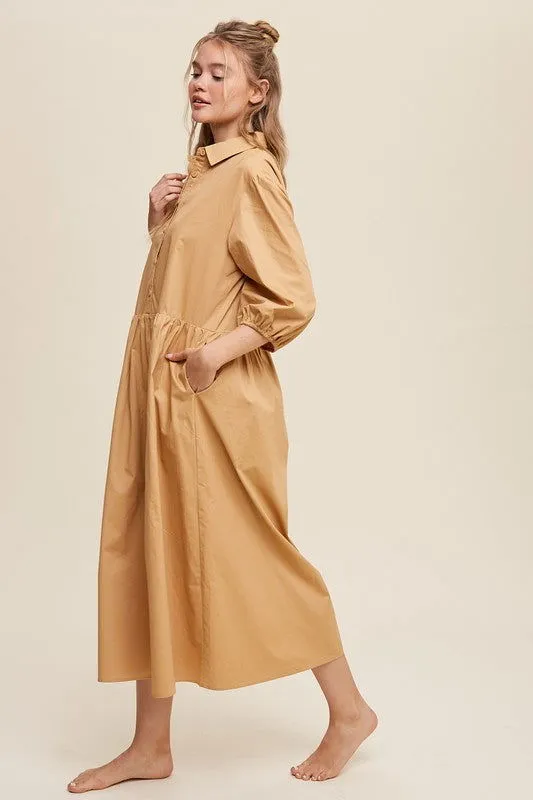 Loose Babydoll Puff Sleeve Maxi Dress