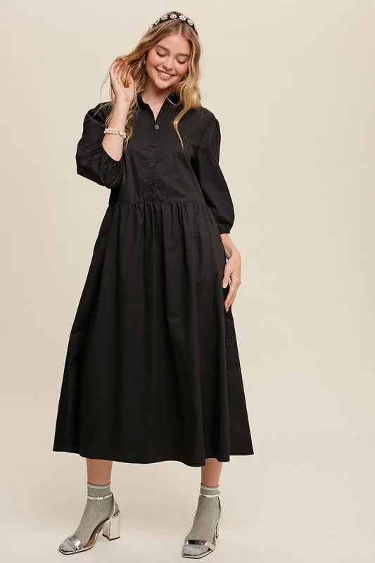 Loose Babydoll Puff Sleeve Maxi Dress