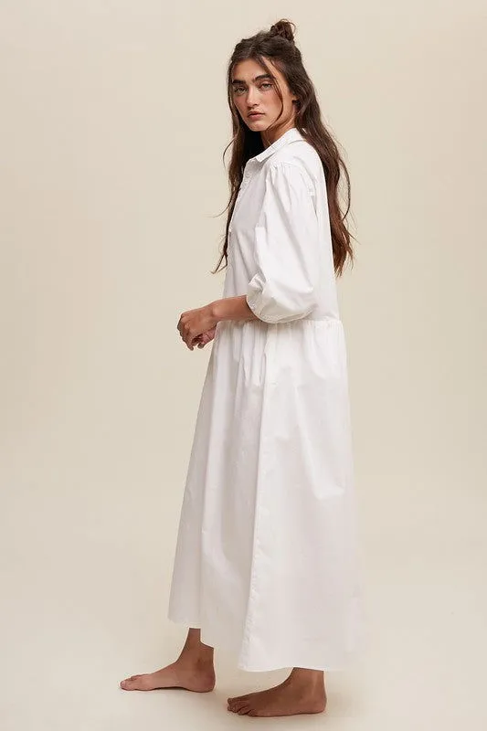 Loose Babydoll Puff Sleeve Maxi Dress