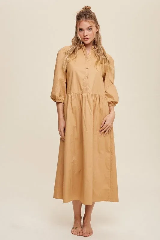 Loose Babydoll Puff Sleeve Maxi Dress