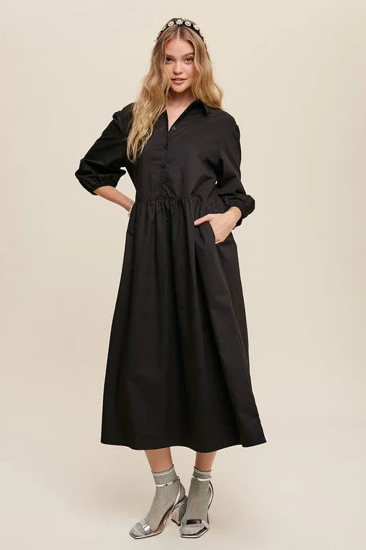 Loose Babydoll Puff Sleeve Maxi Dress