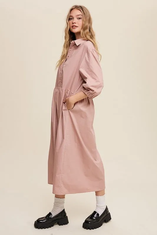 Loose Babydoll Puff Sleeve Maxi Dress